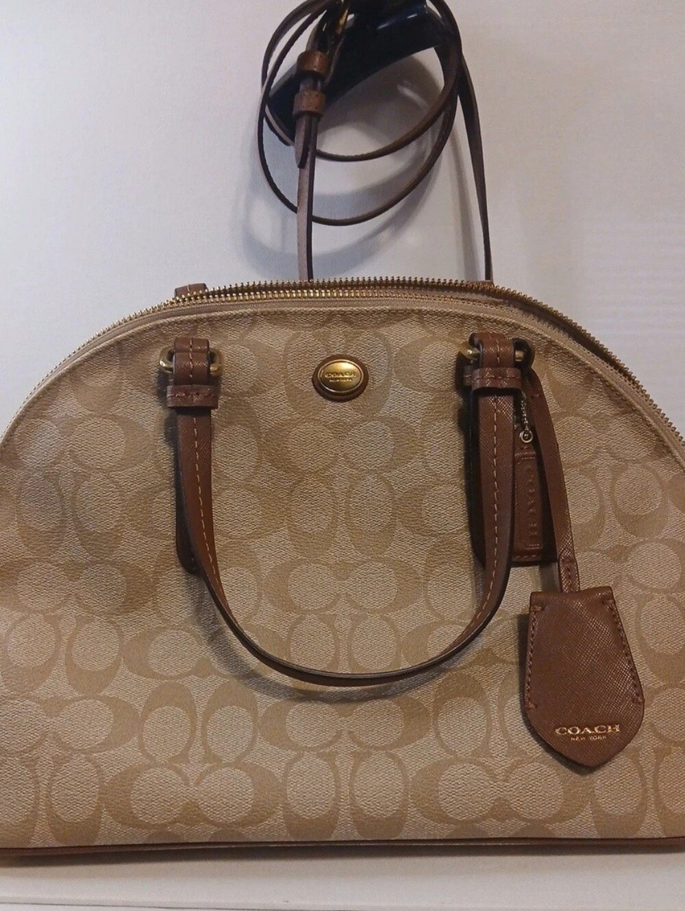 Coach Beige Signature Canvas Dome Satchel with Brown Leather Wallet - Picture 5 of 9